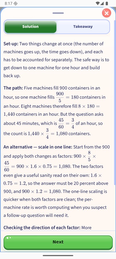 The worked explanation after answering